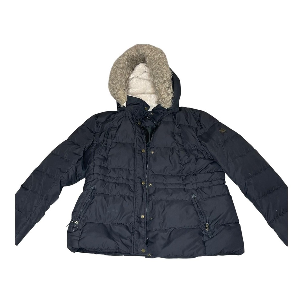 Lauren Ralph Lauren Jacket Womens Petite XL Black Down Puffer Faux Fur Sherpa‎